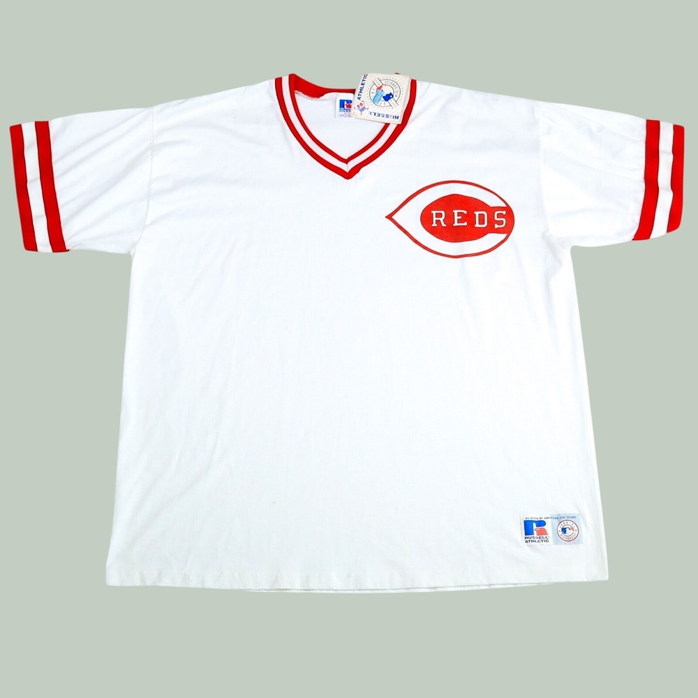 VTG Russell Athletic Cincinnati Reds Ringer Tee Jersey XL V-Neck Deadstock 80s